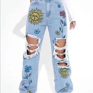 Floral designed mom jeans